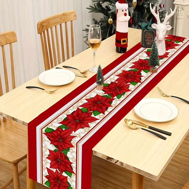 Christmas Ball Plaid Table Runner Kitchen Table Decoration New Year Farmhouse Tablecloth Holiday Party Atmosphere Decoration