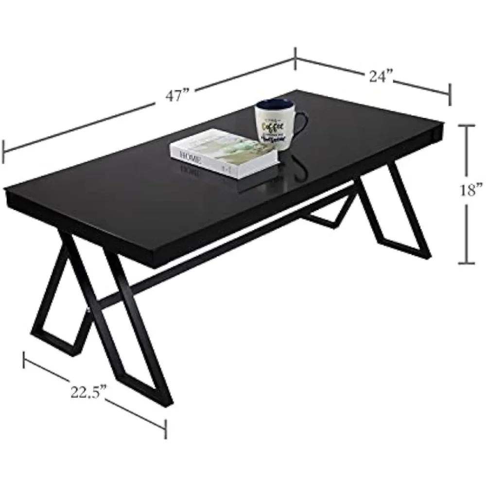 Tempered Glass Tea Table Coffee Table Cocktail Desk Table - Modern Steel Triangular Legs Living Room Desk Decor