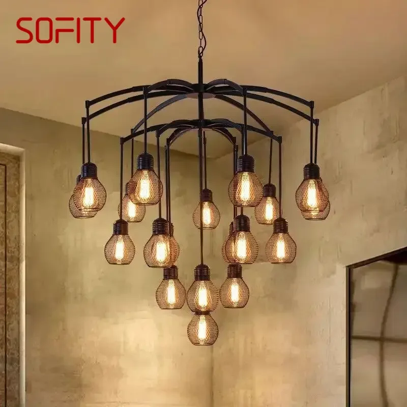 SOFITY American Retro Pendent Lamp Industrial Wind Living Room Restaurant Loft Clothing Store Cafe Bar Box Homestay Chandelier