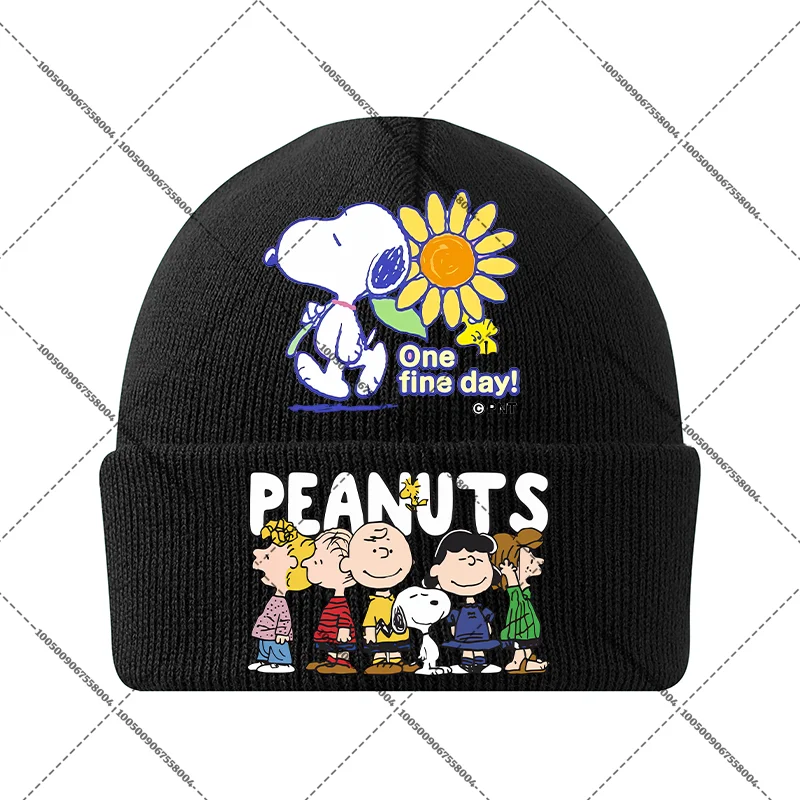 スヌーピー防風ニット帽子アウトドアベビービーニー快適な冬暖かいつばなしキャップカジュアルビーニー漫画ウールボンネット幼児キャップ