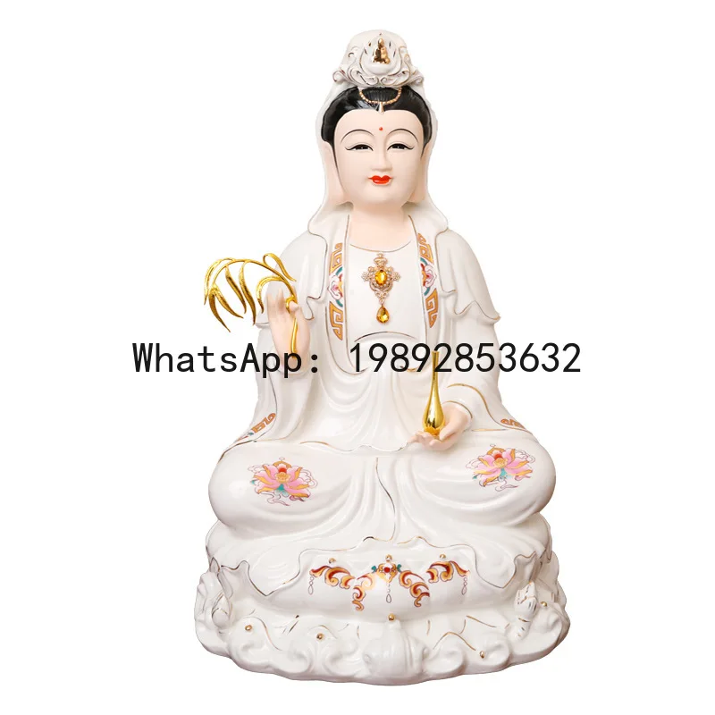 

Fx ceramic painted all-ceramic non-fading seated lotus south sea guanyin bodhisattva porcelain statue ornament - golden