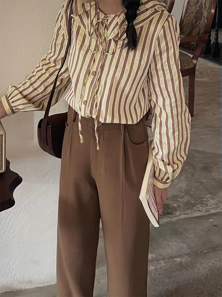 

Ретро-пальто свободного кроя в полоску для женщин, осенне-зимнее, новое, повседневное, простой дизайн, из смесового хлопка, с пуговицами