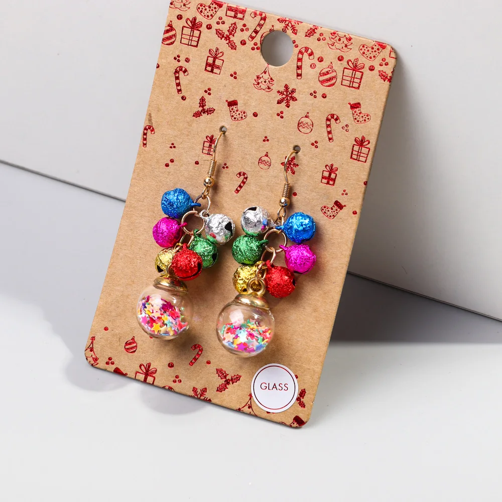 FishSheep Merry Christmas Colourful Bells Glass Ball Drop Earrings for Women Creativity Hanging Earrings New Year Jewelry Gifts