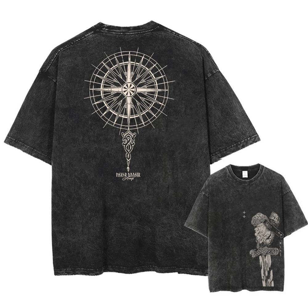 

2025 Harajuku Vintage Tshirt Streetwear Japanese Anime Graphic Print Washed Short Sleeve T-Shirt Men Casual Tees Top Unisex