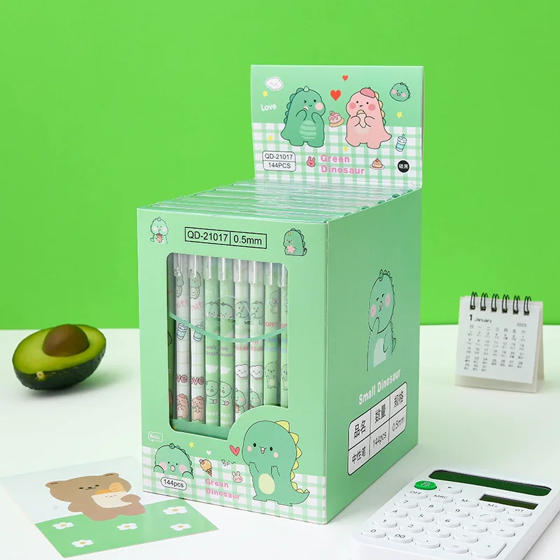 12 pcs Cartoon Little Dinosaur Erasable Neutral Pen Cute Styling Support Boxed Pull Cap Pen Elementary School Stationery Needle