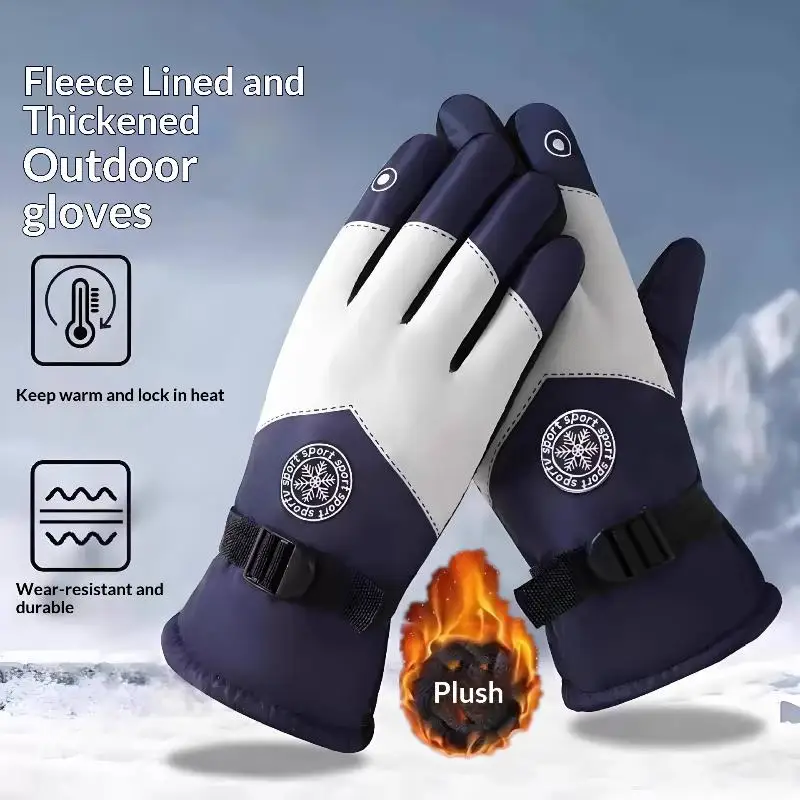 Unisex Winter Fleece Warm Snow Gloves, Non‑Slip Waterproof Gloves for Ski Snowboard Motorcycle Cycling