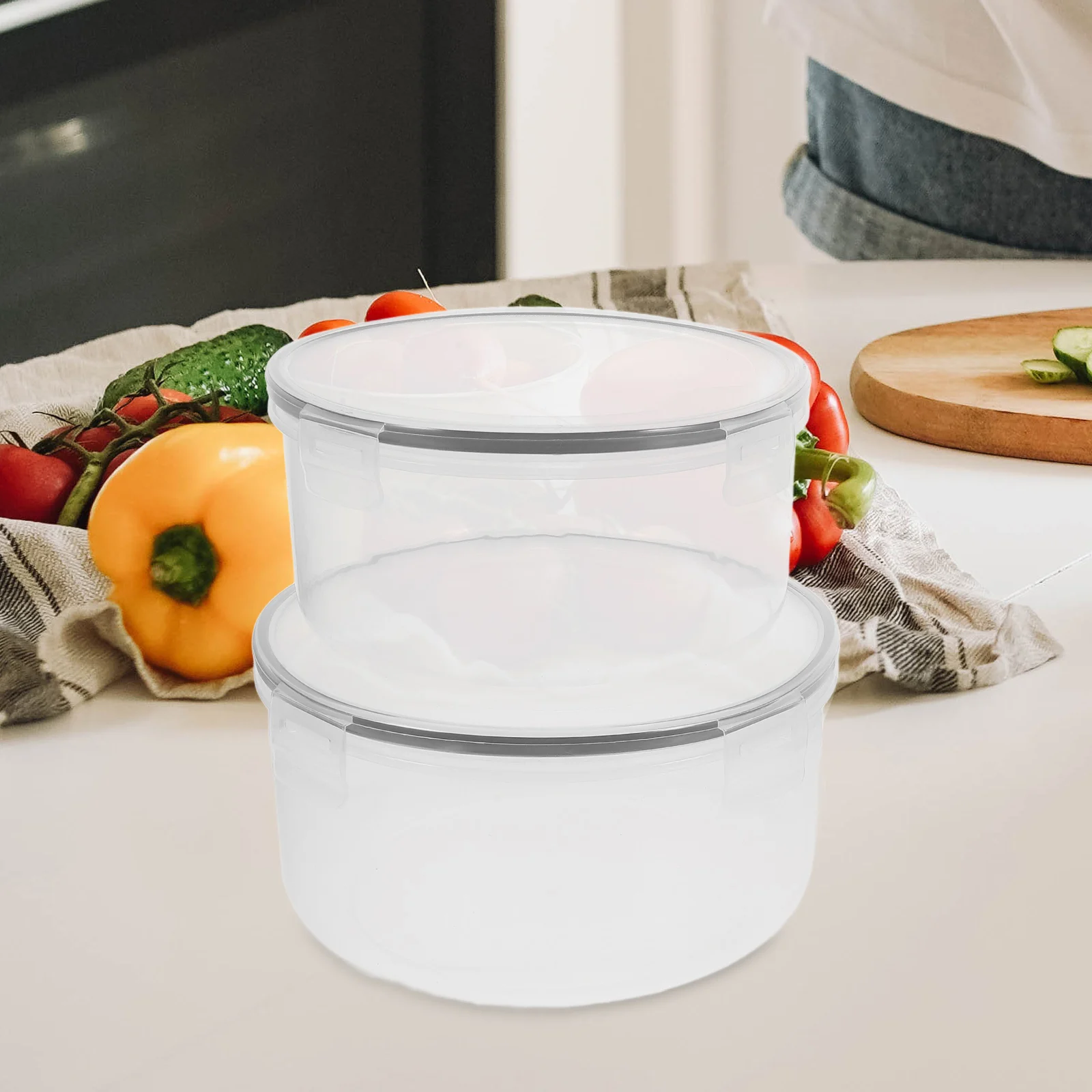 

5 Pcs Fresh Preservation Boxes Crisper Set Reusable Containers Kitchen Storage Bins Fridge Large Capacity Round Design Keep