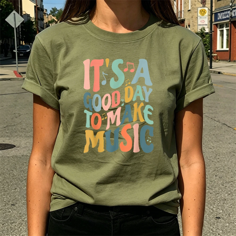Groovy It's A Good Day To Make Music Graphic T Shirt Colorful Bubble Letter Music Note Print Music Teacher Musician Gift