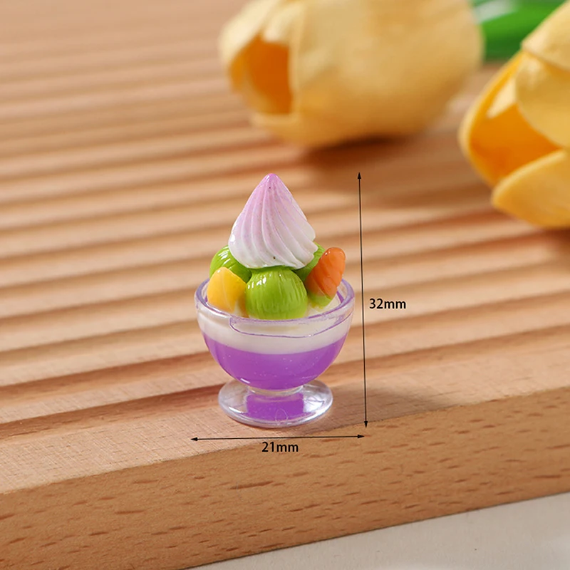 6 Stuks 1:6/1:12 Poppenhuis Miniatuur Crème Cup Sundae Ijs Speelgoed Mini Dessert Model Accessoires Home Decor decoratie