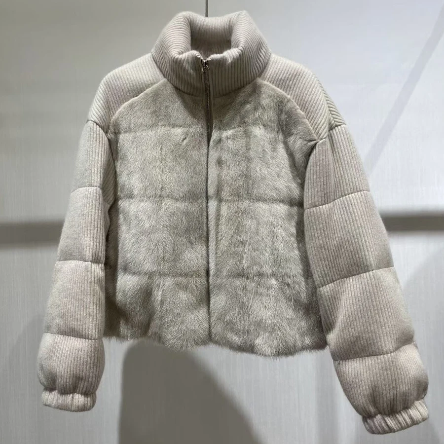 

Women's Winter Down Jacket Cashmere Wool Down Coat Short Real Fur Goose Puffer Jacket Luxury New Bomber jacket