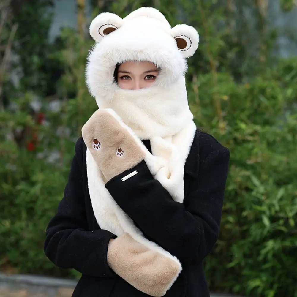 أزياء الشتاء بالاكلافا قطعة واحدة مقنعين قبعة سدادات حماية الأذن قبعة الشتاء اكسسوارات سميكة وشاح قبعة للنساء