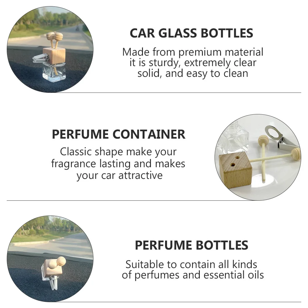 

4Pcs Car Essential Oil Diffuser Bottles Glass Clear Perfume Container Organizer Leakproof for Car Bedroom Decor