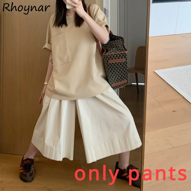 

Calf-length Pants Women Solid Casual Wide Leg Trousers All-match Simple Pockets Summer Korean Ulzzang Baggy Aesthetic Stylish