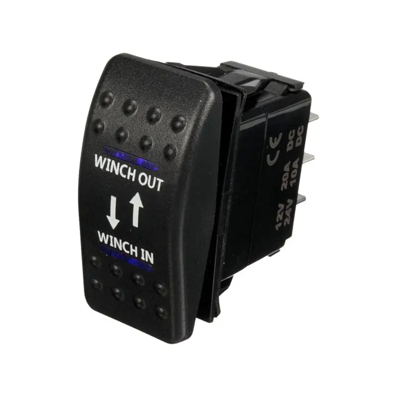 Interruptor de balancim LED azul On-Off, guincho, 7 pinos, 12V, 20A