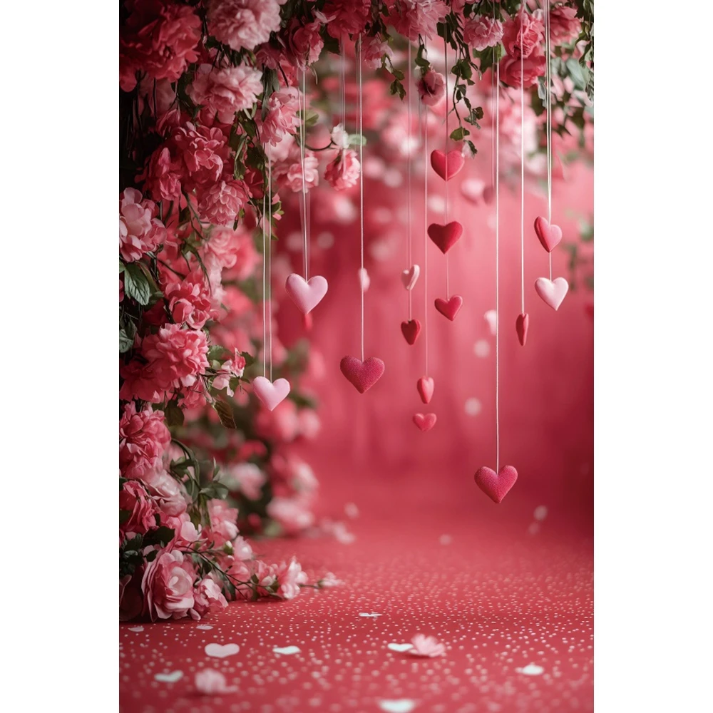 February 14 Valentine's Day Photography Backdrop Glitter Red Love Heart Flower Wedding Party Couple Portrait Photo Background