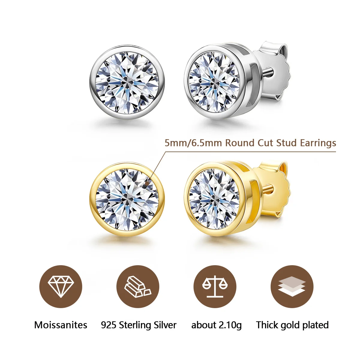 Felice 1cttw/2cttw Moissanite Earrings 925 Sterling Silver With Cer D Color Lab Diamond Stud Earring For Women Jewelry Wholesale