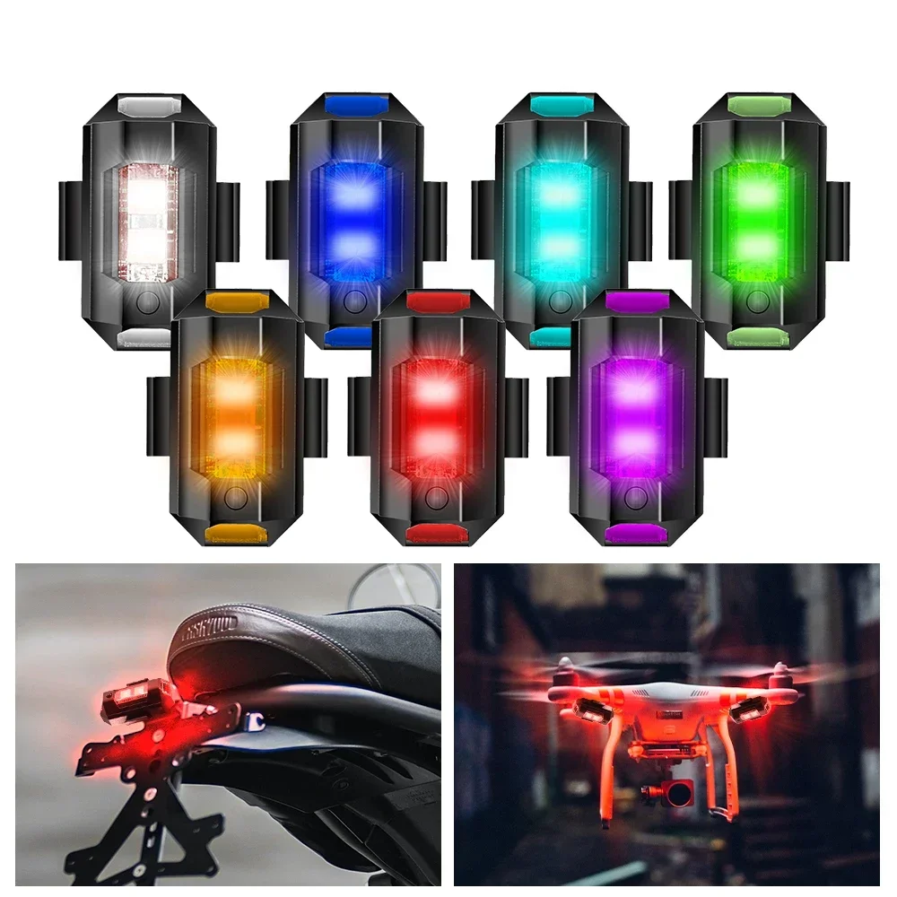 Universal LED Motorcycle Warning Lights 7 Colors Mini USB Drone Strobe Light Bike Aircraft Night Flashing Turn Signal Indicator