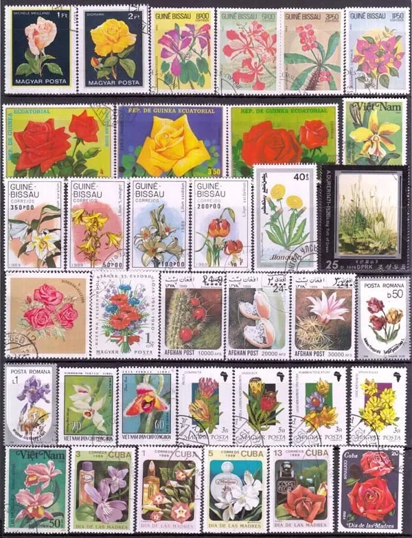 50 100 Pcs/Lot Flowers Plants Topic Stamps World Original Postage Stamp with Postmark Good Condition All Different