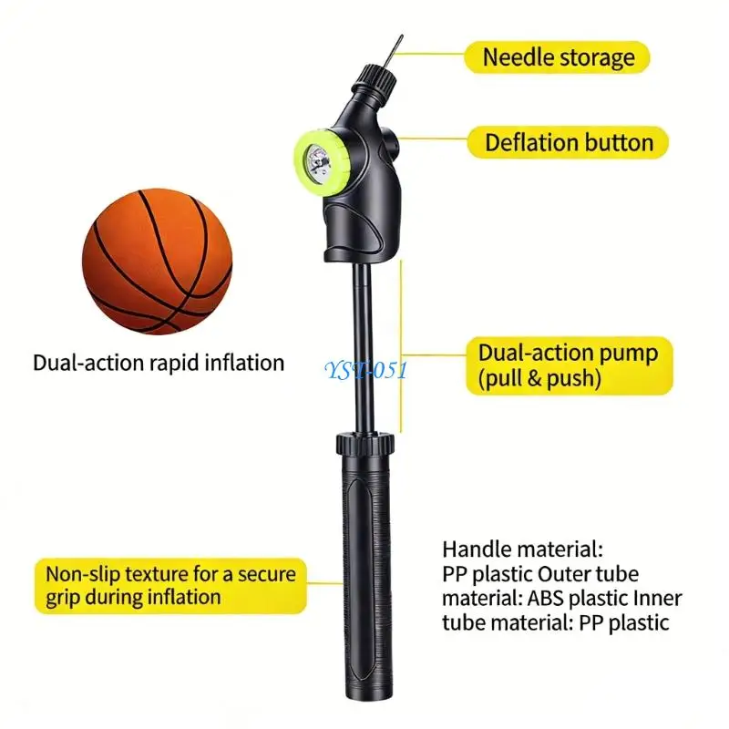 E15A Sports Ball Pumps With Integrated Pressure Gauge Ergonomic Handle Air Inflation Pumps For Quick Easy Inflation