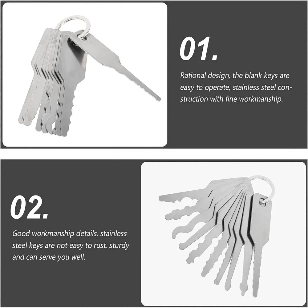 10‑in‑1 Key Blanks Set Transparent Bag Packaging Replacement Key Blank Accessories Daily Lock Repair Hardware Tool