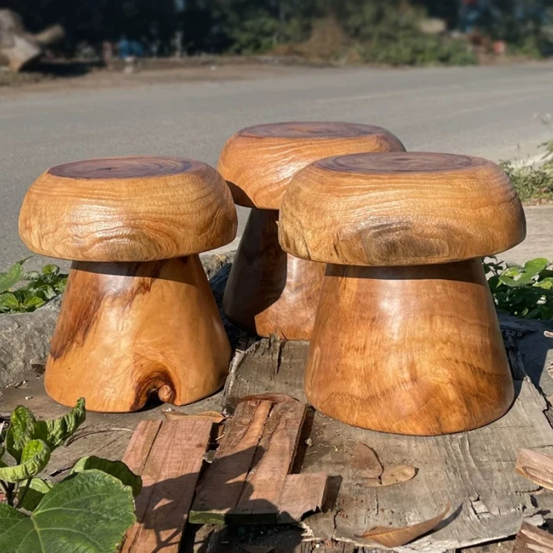 Round Camphor Wood Mushroom Stool Tree Root Carved Seat Rustic Wooden Stump Chair for Garden Natural Log Block Side Table Stool view 5