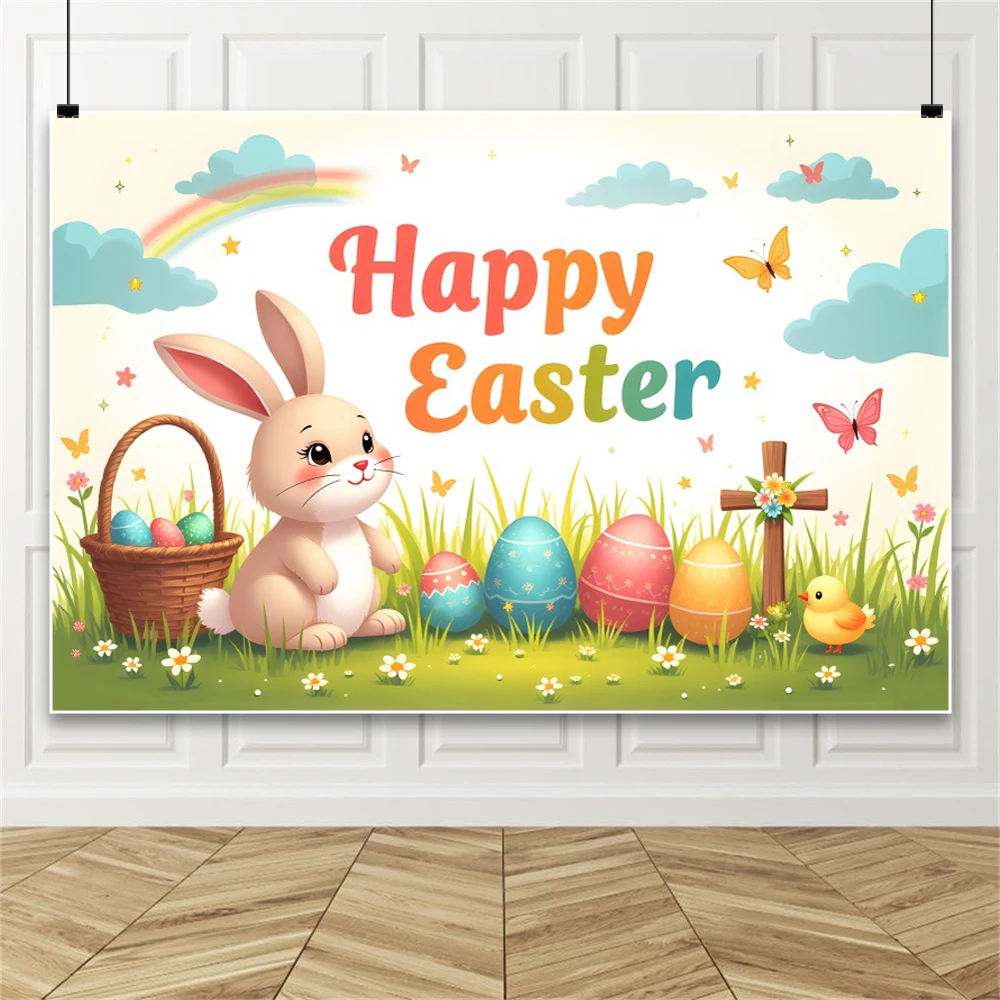 Easter Backdrop for Photography Bunny Shop Spring Easter Day  Background For Photography Rabbit Wood Floor Rainbow Photo Studio