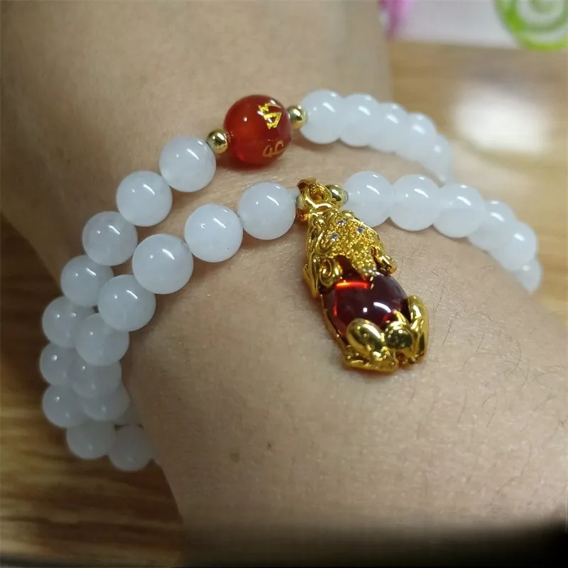 Natural Gold Silk Jade Transfer Beads Attract Wealth and Treasure Pixiu Bracelet Fashionable Versatile Men's Women's Bracelet