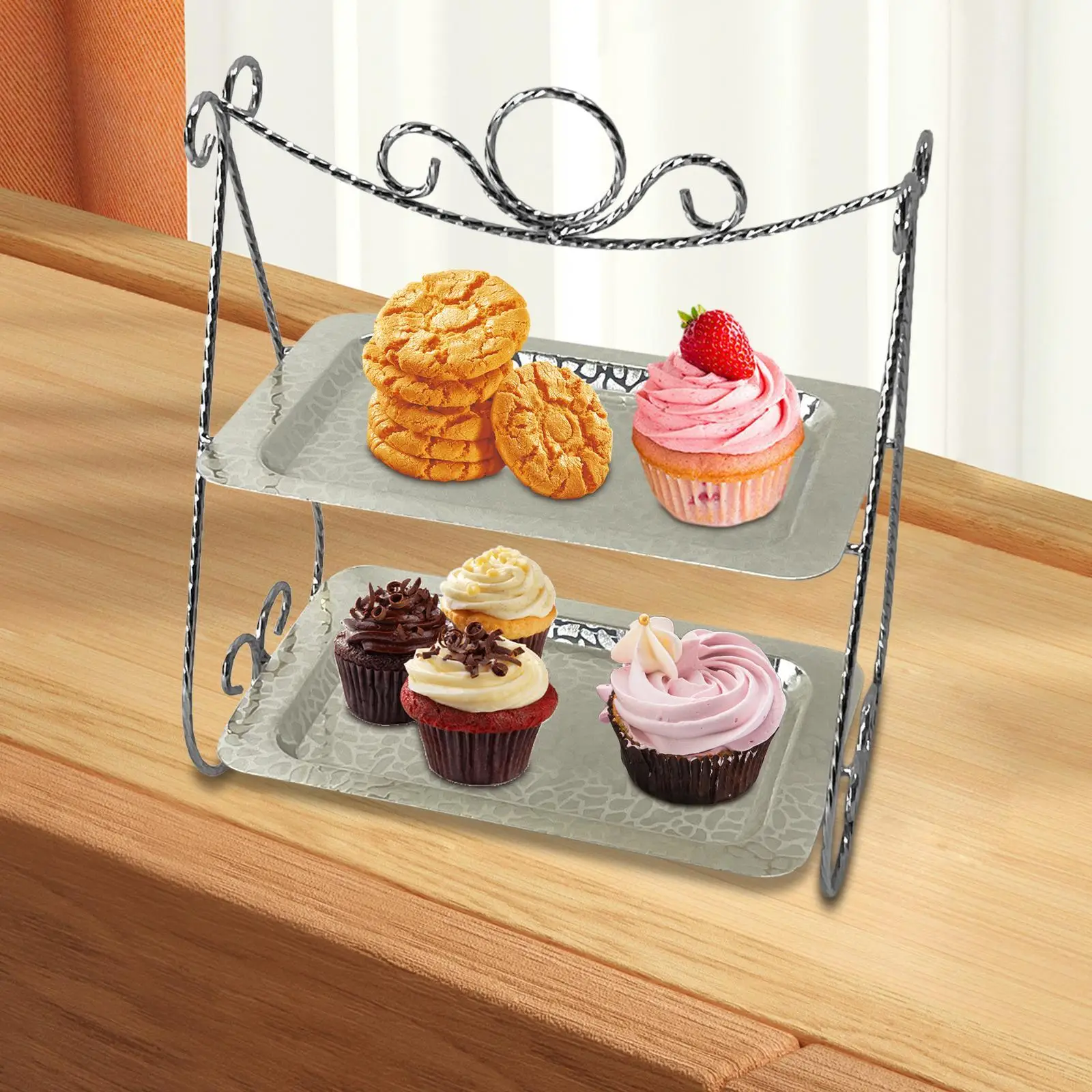 2 Tiered Cake Stand Cupcake Stand Buffet Server Cupcakes Display Plate Serving Tray for Candy Bread Home Restaurant Tea Party