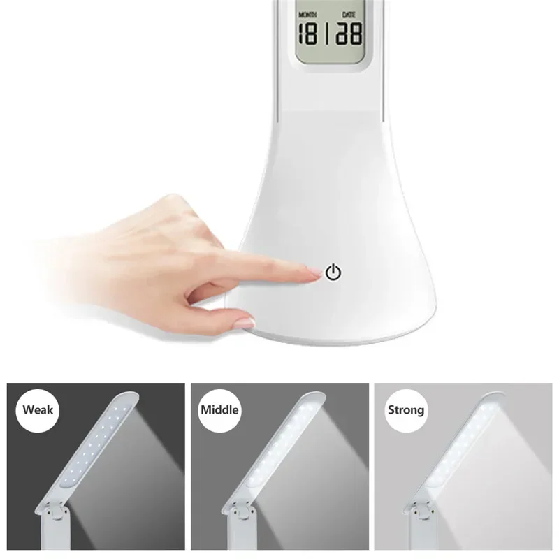 LED Table Lamp Foldable Dimmable Touch Rechargeable Desk Lamp Colorful with Calendar Temperature Alarm Clock Night Mood Lights