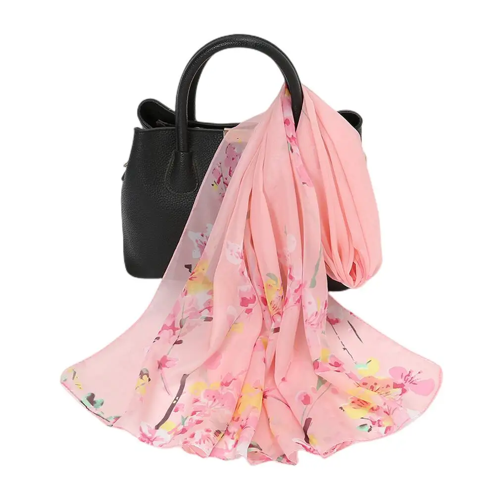 New Peach Blossom Chiffon Silk Scarf Women Sunscreen Large Shawl And Wraps Female Soft Yarn Beach Foulard Print Hijab Stoles