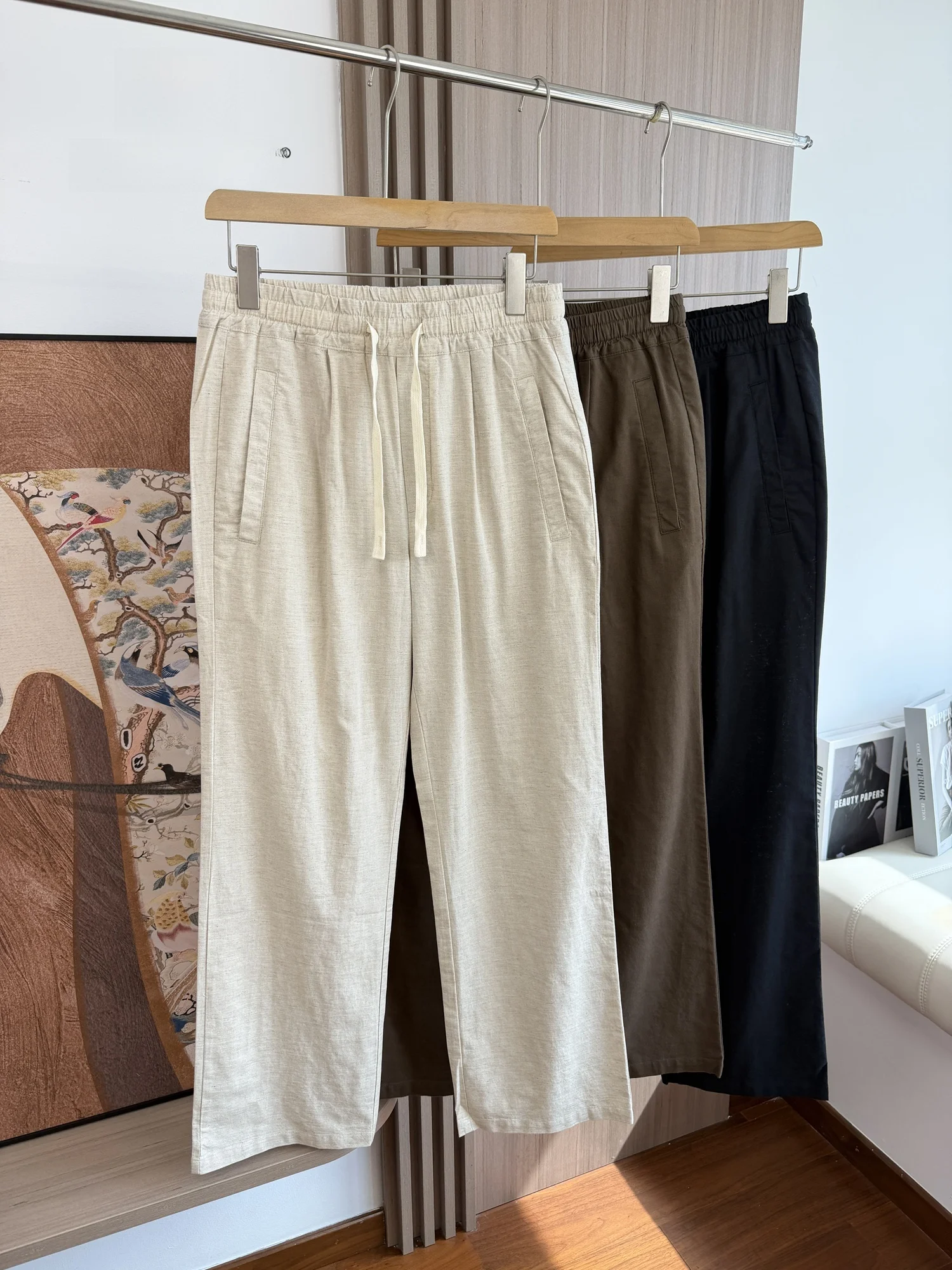 Comfortable Breathable Loose Men's Linen Pants Japanese  Fitting Room Sample Summer Casual Straight Leg Knitted