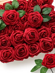 25pcs Artificial Flowers Rose Real Looking Foam Rose Bulk with Stems for DIY Wedding Bouquets Bridal Party Home Decor Fake Roses