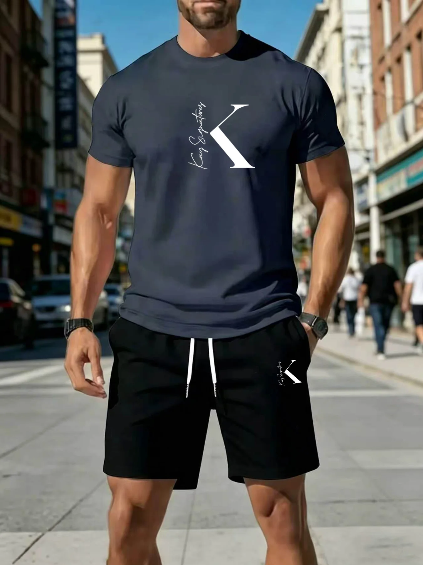 

Breathable Quick-drying Men's T-shirt And Shorts 2-piece Set Plus Size Loose Drawstring Side Pocket Shorts Casual Men's Clothing