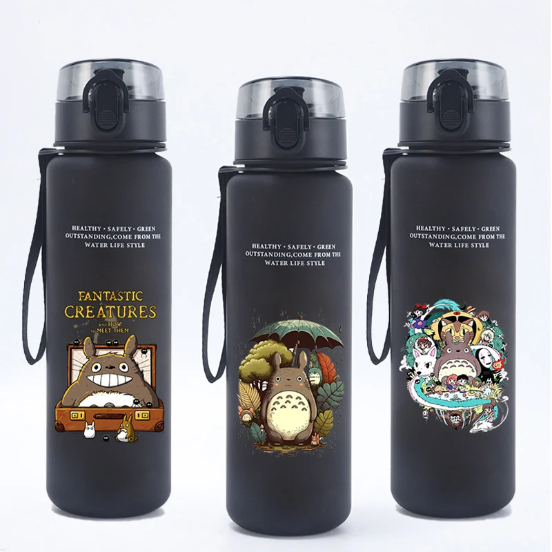 Botella de agua Totoro de 650ML, tazas de agua portátiles a prueba de fugas con dibujos animados de Anime, botellas para beber de gran capacidad para deportes al aire libre para hombre y mujer