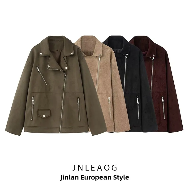 

JNLEAOG, осенняя новая женская модная бархатная текстура, мотоциклетный воротник с воротником-стойкой, верхняя одежда, теплая длинная све, полиэфирное волокно