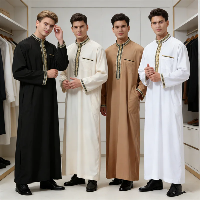 

Kaftan Thoub Jubba Thobe Men Muslim Dress Abaya Jubah Caftan Islam Salah Jalabiya Saudi Thawb Clothing Ramadan Gown Middle East