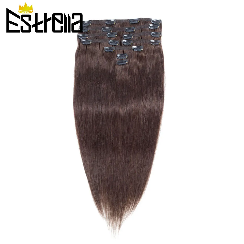 

Brown Straight Clip In Hair Extensions Human Hair 9Pieces/Set Remy Hair Full Head For Black Women 8-26 Inches Hair Extensions