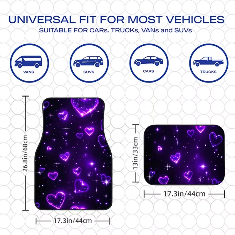 4Pcs Purple Starry Sky Heart Pattern Car Floor Mats, Universal Car Interior Mats, Durable Polyester Fiber, Mother's Day Gift, Suitable for All Types of Cars and Suvs, Interior Decorative Mats, Wear-Resistant and Non-Slip, Special Car Floor Mats, Perfect Gift for Loved Ones and Friends, Fun Design Floor Mats, High-Quality Materials, Holiday Shoppers, Truck Owners