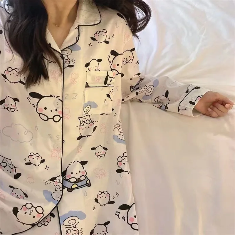 Sanrio Kawaii Pajamas Pochacco Stitch Cute Cartoon Student Soft Cotton Loungewear Home Wear Birthday Gift Girls Toys