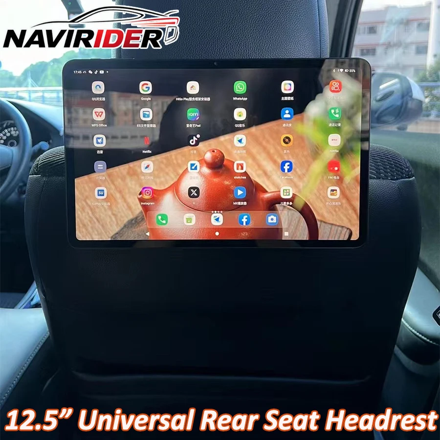 Universal 12.5inch 2K Android 13 Full Touch Screen 6+128GB Car Rear Seat Headrest Split Screen DSP CD Player GPS 360° Rotation