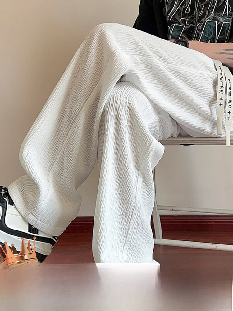 

Свободные прямые повседневные брюки для мужчин, летние, в американском стиле, широкие, белые, свободного кроя, модные повседневные брюки