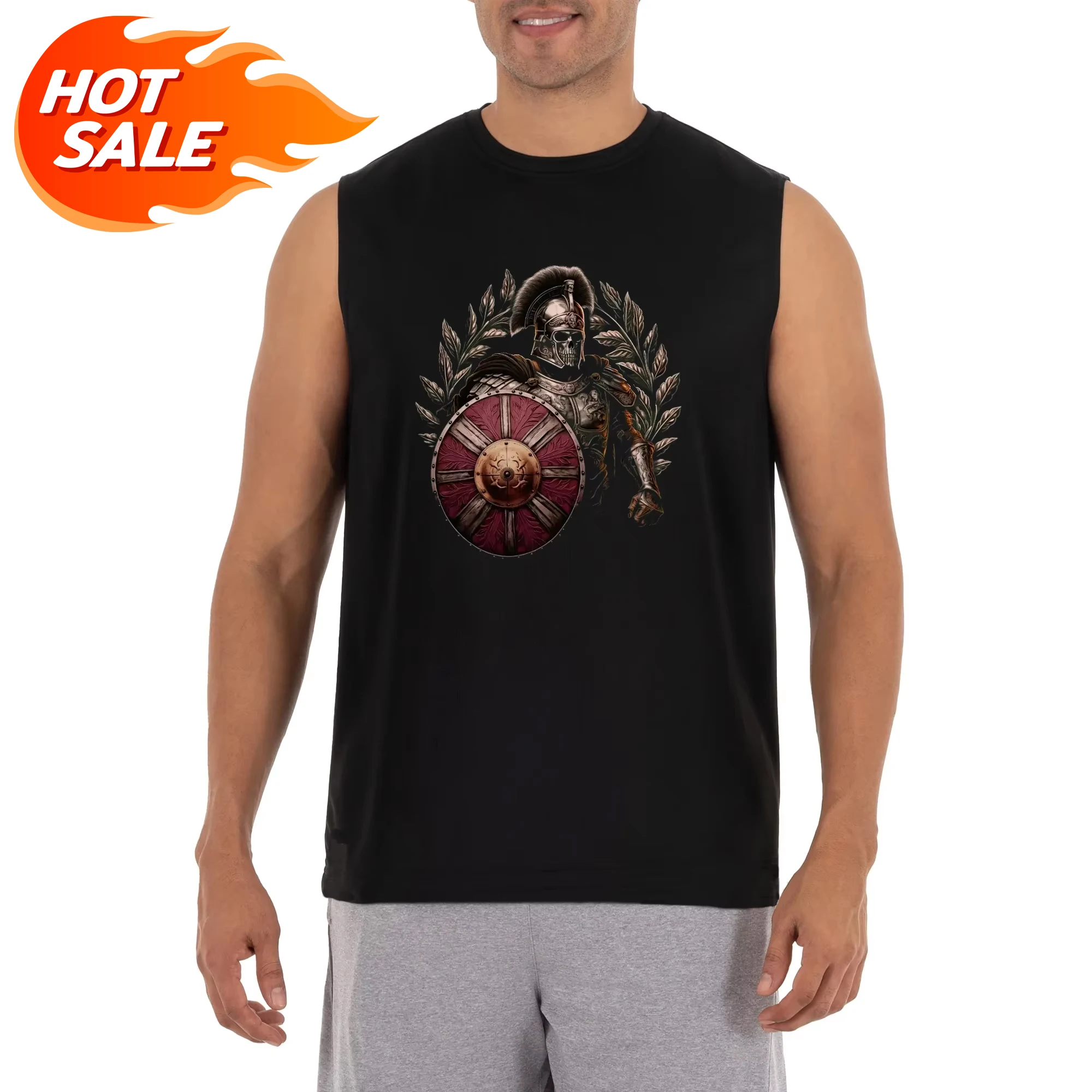 

Roman Warrior Skull MMA Тренировочная майка для спортзала 100% хлопок с круглым вырезом Летняя повседневная мужская майка без рукавов Уличная одежда