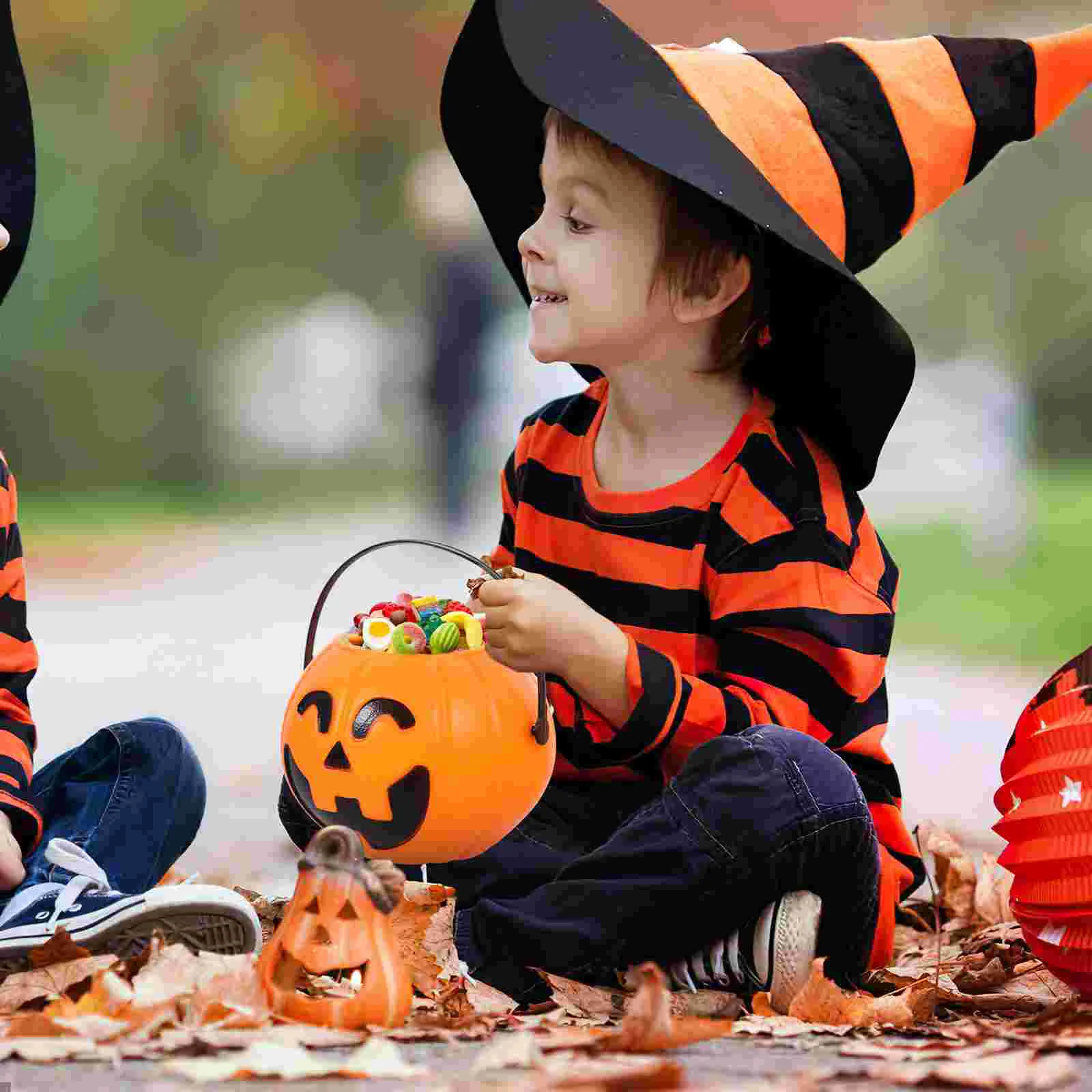 2 Pcs Halloween Trick or Treat Buckets Decor Pumpkin Pail Orange Candy Holder Child