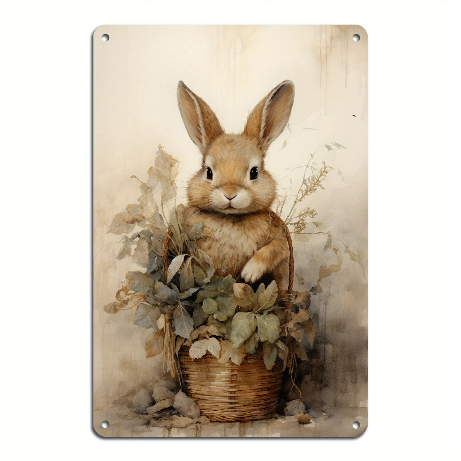 

1PC Iron Metal Sign Basket Bunny Vintage Easter Wall Art Sign Farmhouse Living Room Kitchen Bathroom Bar Cafe Garage Decoration