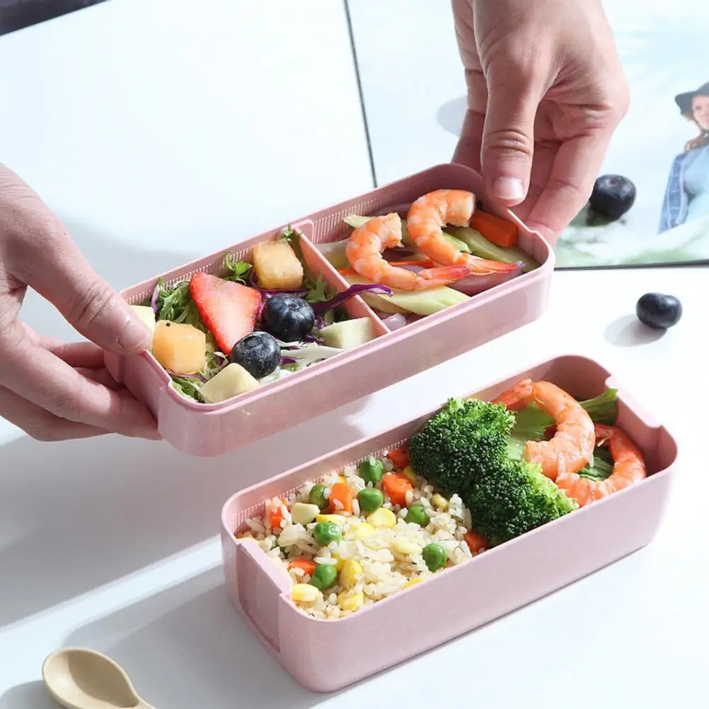 Two-tiered Lunch Box Stackable Bento Box Double Layer Adult Lunch Box Compartment Containers Kit for Meal Prep 2-in-1 for Adults