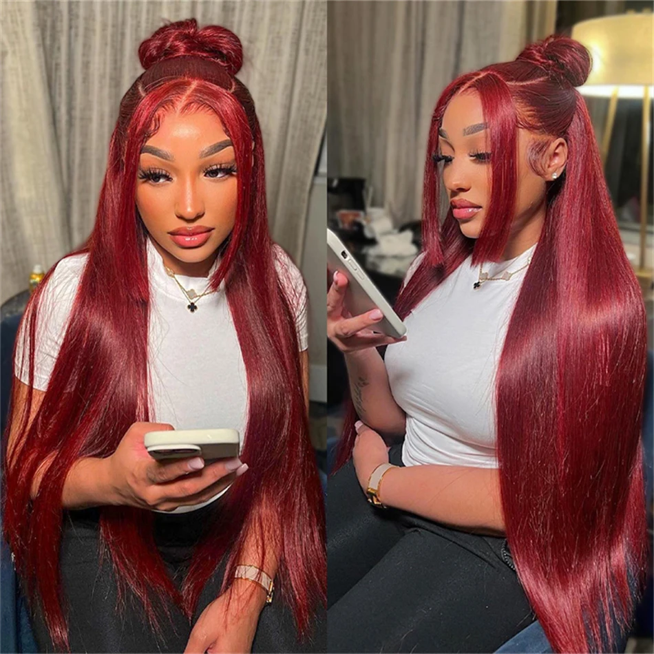 Gesstons Transparent 13x4 13x6 HD Lace Front Human Hair Wigs 99J Burgundy Colored Human Hair Wigs Straight Lace Frontal Wig 180%