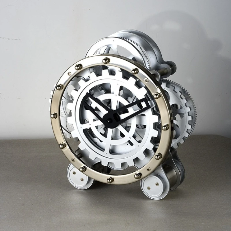 

Living room clock European style table double foot gear rotary clock creative stainless steel decorative watch