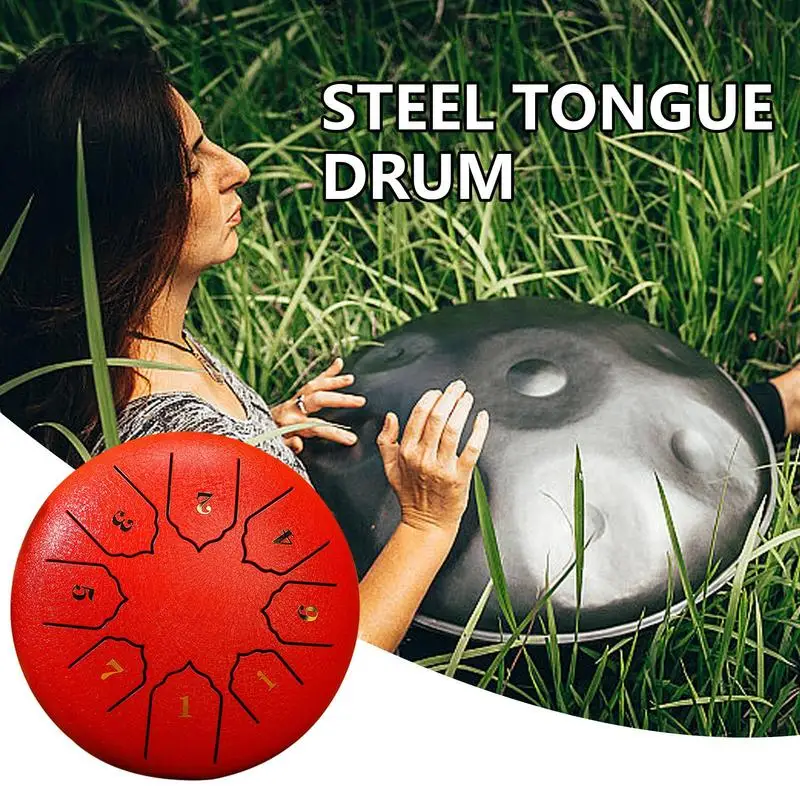 Tambor de lengua exterior, tambor de lengua musical, tambor de lengua educativo de 6 pulgadas, tambor de mano con libro de música y mazos de tambor Handpan para