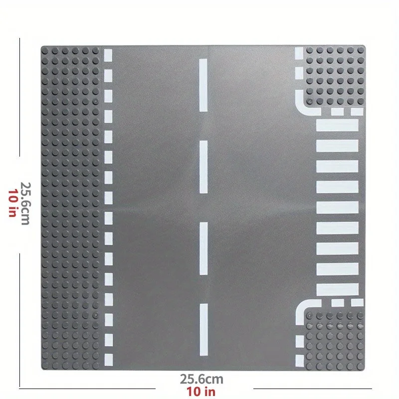 10in X 10in City Road Street Baseplate Small Particles Block Straight Crossroad Curve T-Junction Building Blocks Base Plate Chil