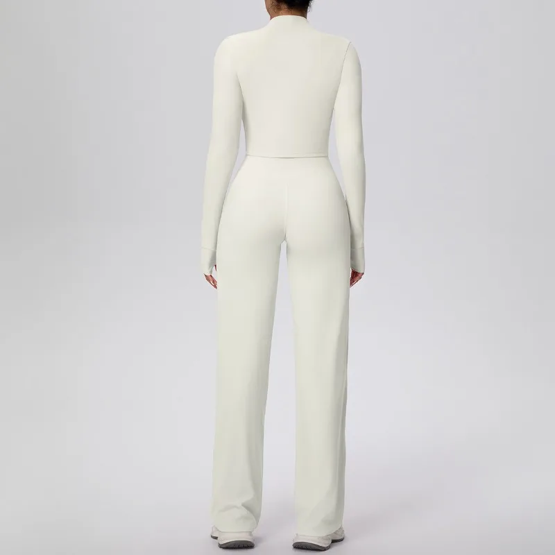

New Women's Cloud Feel Yoga Set Quick-Dry Zipper Jacket High-Waisted Slim Straight-Leg Pants for Gym Outdoor Running